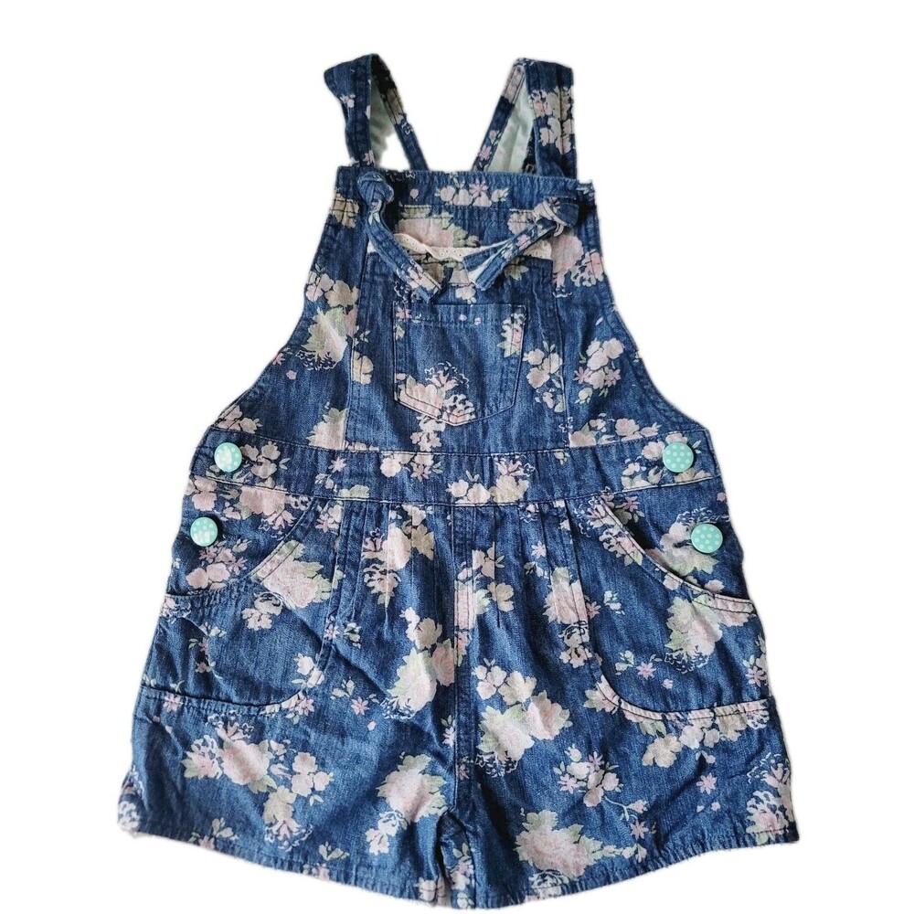 MATILDA JANE Girls Romper Size 6 Floral Lace Overalls Chambray Shorts